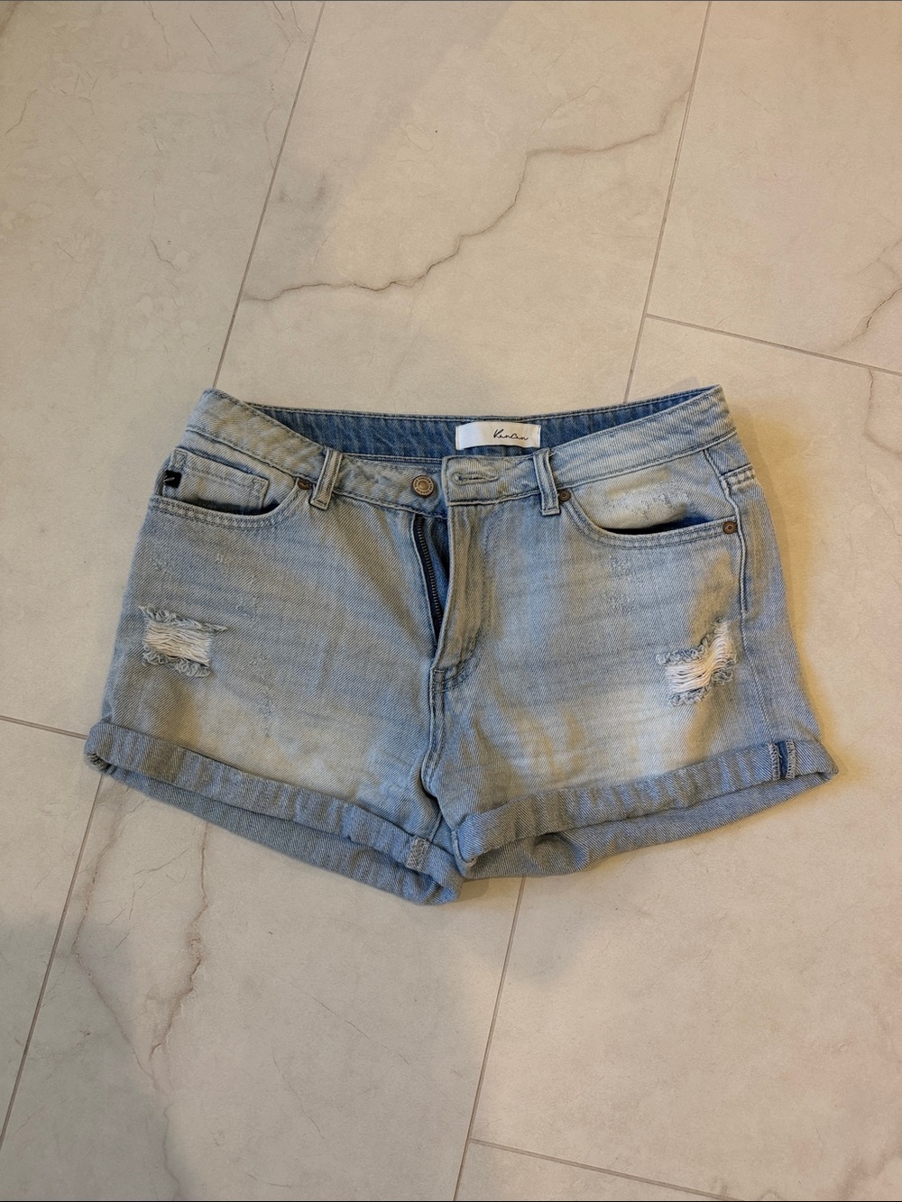 KanCan Light Blue Distressed Cuffed Denim Shorts
